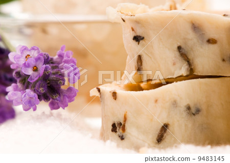 Handmade Soap With Fresh Lavender Flowers And Bath Salt Handmade Soap With Fresh Lavender Flowers And Bath Salt 9483145