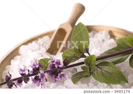 aroma bath. sea salt and basil with flowers 9485179