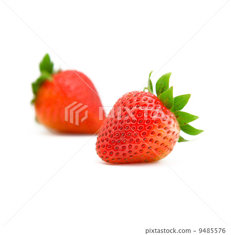 two strawberries on white background 9485576