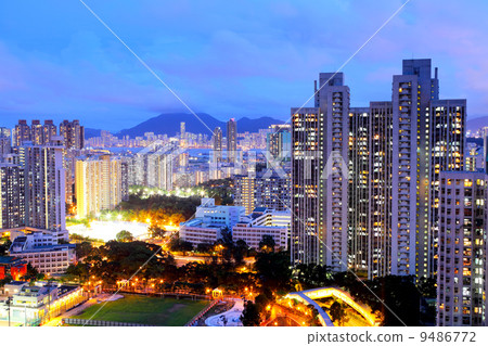 Crowded downtown building in Hong Kong 9486772