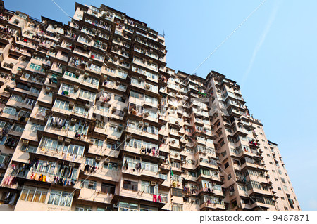 Overcrowded residential building in Hong Kong 9487871