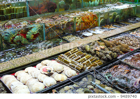 Seafood tank at market in Hong Kong Seafood tank at market in Hong Kong 9489740