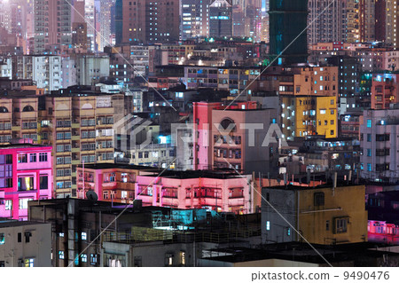 Hong Kong with crowded buildings at night 9490476