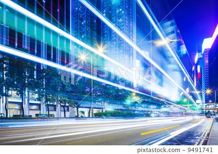 Traffic trail in city at night Traffic trail in city at night 9491741