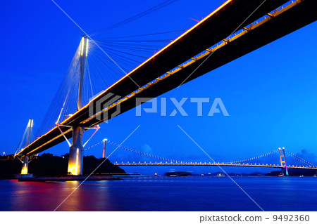 Ting Kau Bridge in Hong Kong at night 9492360