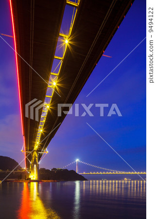 Bottom view of the suspension bridge 9494122