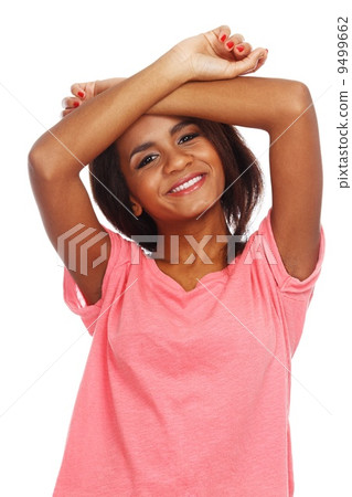 Cheerful young black woman isolated on white background Cheerful young black woman isolated on white background 9499662