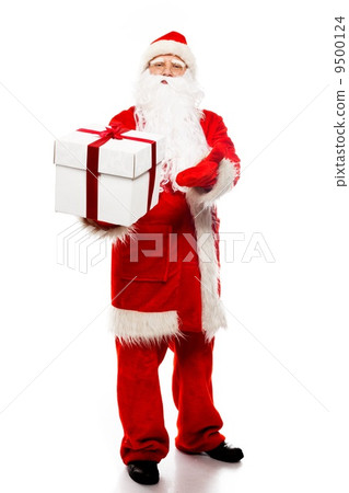 Santa Claus presenting gift box isolated on white background Santa Claus presenting gift box isolated on white background 9500124