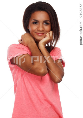 Cheerful young black woman isolated on white background 9502872