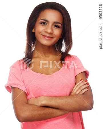 Cheerful young black woman isolated on white background Cheerful young black woman isolated on white background 9503528
