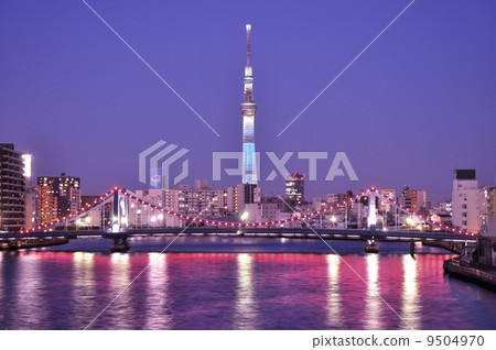 Light up of Tokyo Sky Tree and Kiyosu Bridge 9504970