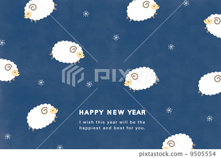 New Year card postcard size sheep Illustrated 9505554