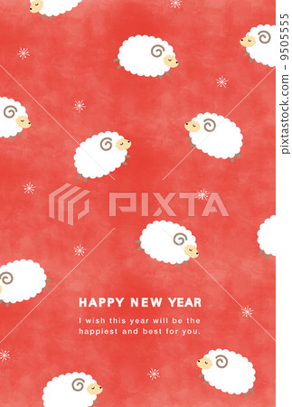New Year card postcard size sheep Illustrated 9505555