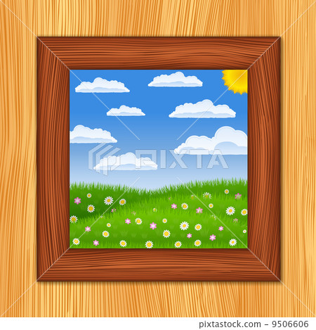 Window and green field Window and green field 9506606