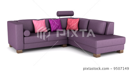 modern purple leather couch with pillows isolated on white background 9507149