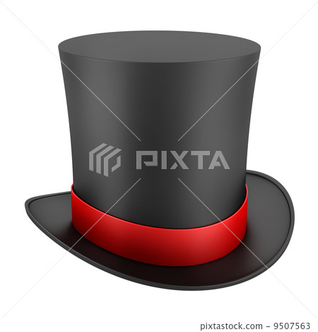 black top hat with red strip isolated on white background 9507563