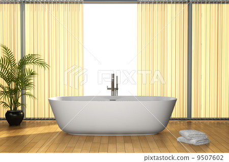 modern bathroom with brown floor 9507602