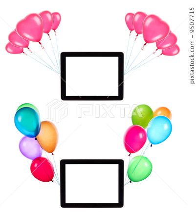tablet with empty screen on balloons 9507715