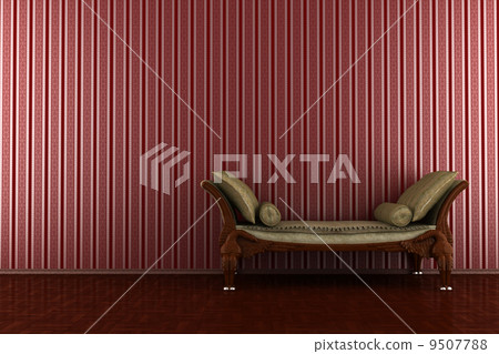 classic sofa in front of red striped wall 9507788