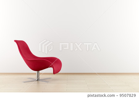 red armchair in front of white wall 9507829