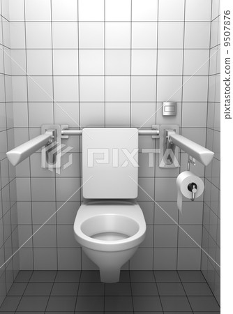 toilet for invalids with white tile on wall 9507876