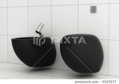 modern bathroom with black toilet bowl and bidet 9507877
