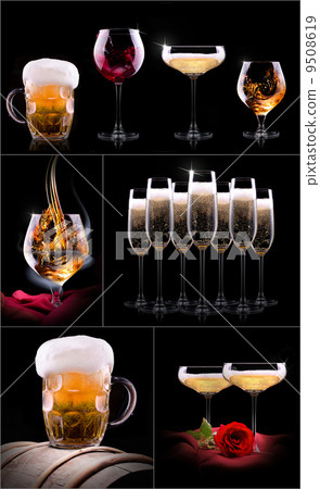 set with different drinks on black background 9508619