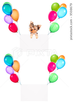 Holiday banners with balloons and dog 9508679