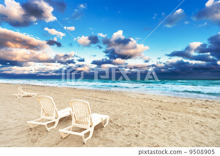 deckchairs on a beach deckchairs on a beach 9508905