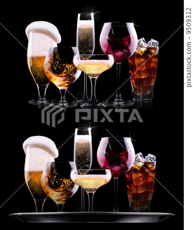 set with different drinks on black background 9509312