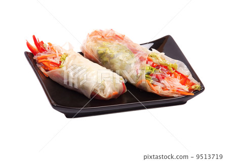 Healthy Chinese food in a black plate isolated Healthy Chinese food in a black plate isolated 9513719