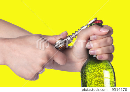 hand opening beer bottle with metal opener hand opening beer bottle with metal opener 9514378