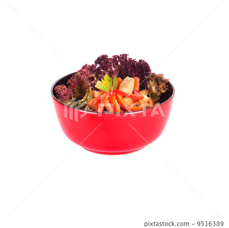 Healthy Chinese food in a red plate isolated Healthy Chinese food in a red plate isolated 9516389