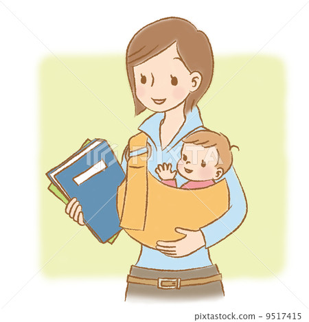Working mother and baby with color background 9517415
