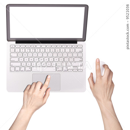laptop with woman hand isolated 9521036