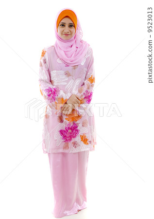 Pretty muslim woman smiling, on white background Pretty muslim woman smiling, on white background 9523013