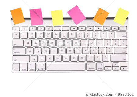 Modern computer keyboard with color stickers Modern computer keyboard with color stickers 9523101