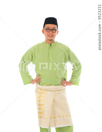 indonesian male during ramadan festival with isolated white back 9523251
