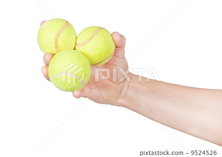Tennis balls in his hand. 9524526