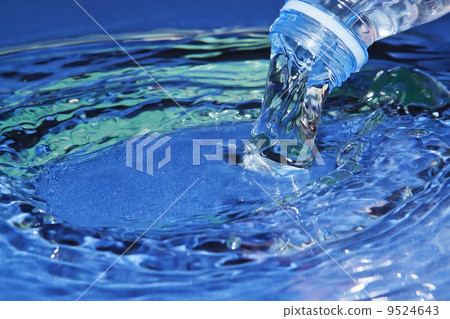 The stream of water flowing from the bottle. The stream of water flowing from the bottle. 9524643