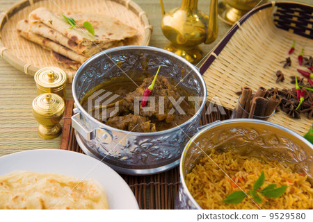 mutton korma famous food with traditional indian background item mutton korma famous food with traditional indian background item 9529580