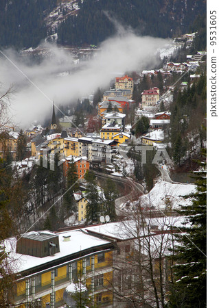 Houses and fog in Alps mountain resort village Bad Gastein 9531605