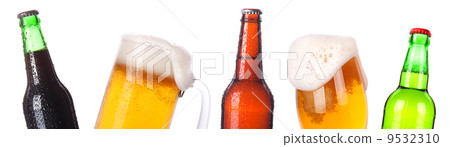 Frosty glass and bottles of  beer set 9532310
