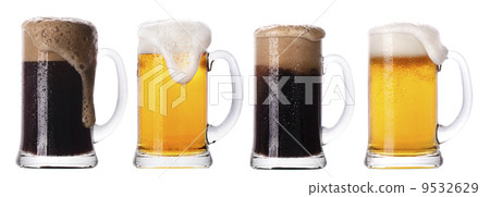Frosty glass of light and dark beer set isolated 9532629