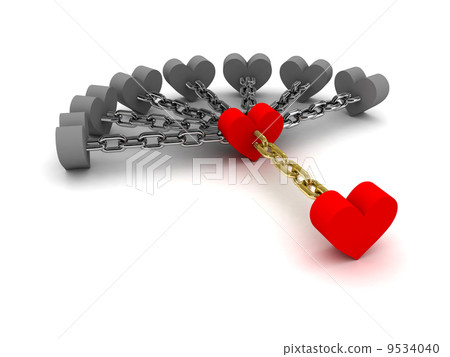 Seven gray hearts holding one red heart. Dependence on bad relations. Concept 3D illustration. Seven gray hearts holding one red heart. Dependence on bad relations. Concept 3D illustration. 9534040