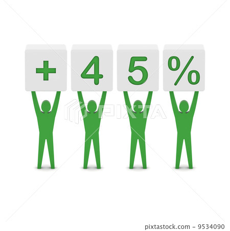 Men holding plus 45 percent. Concept 3D illustration. Men holding plus 45 percent. Concept 3D illustration. 9534090