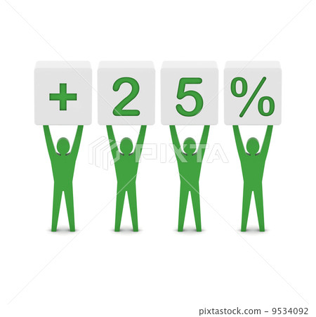 Men holding plus 25 percent. Concept 3D illustration. Men holding plus 25 percent. Concept 3D illustration. 9534092