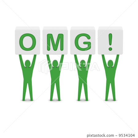 Men holding the word OMG. Concept 3D illustration. 9534104
