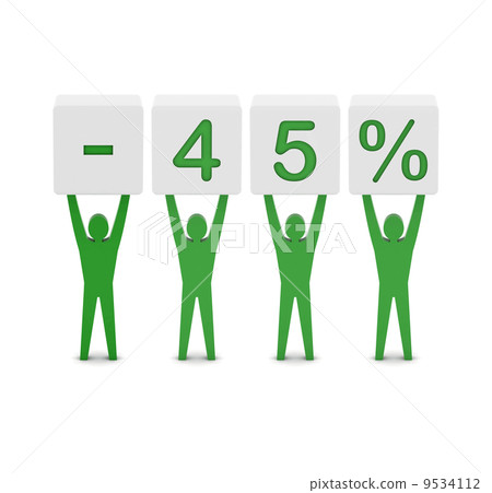 Men holding minus 45 percent. Concept 3D illustration. 9534112