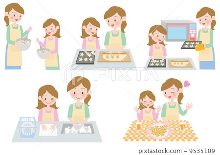 Illustration of making sweets with parents and children 9535109